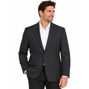 Hilton Wool Mens Gray Stripe Blazer Jacket Size 42 Formal Workwear Office